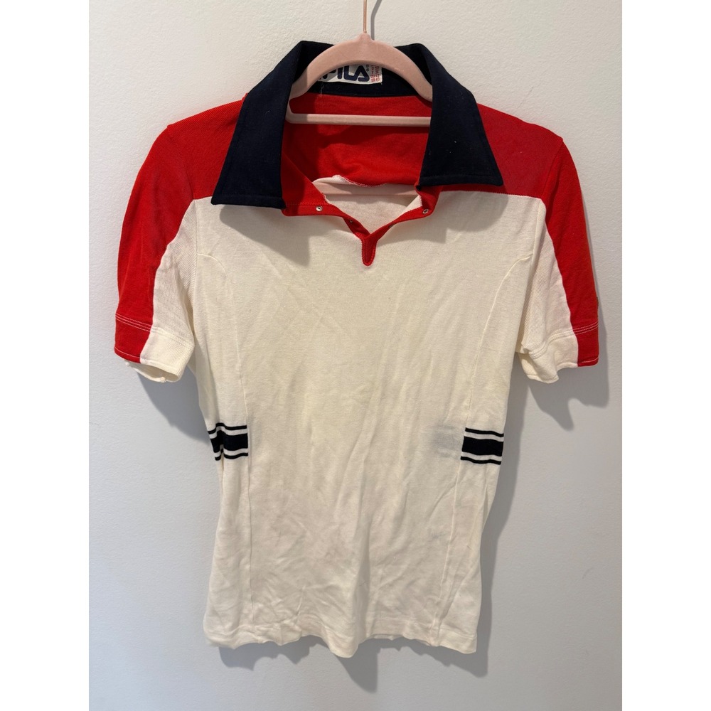 Vintage 70s Fila White Line Tennis Polo Shirt Made in Italy